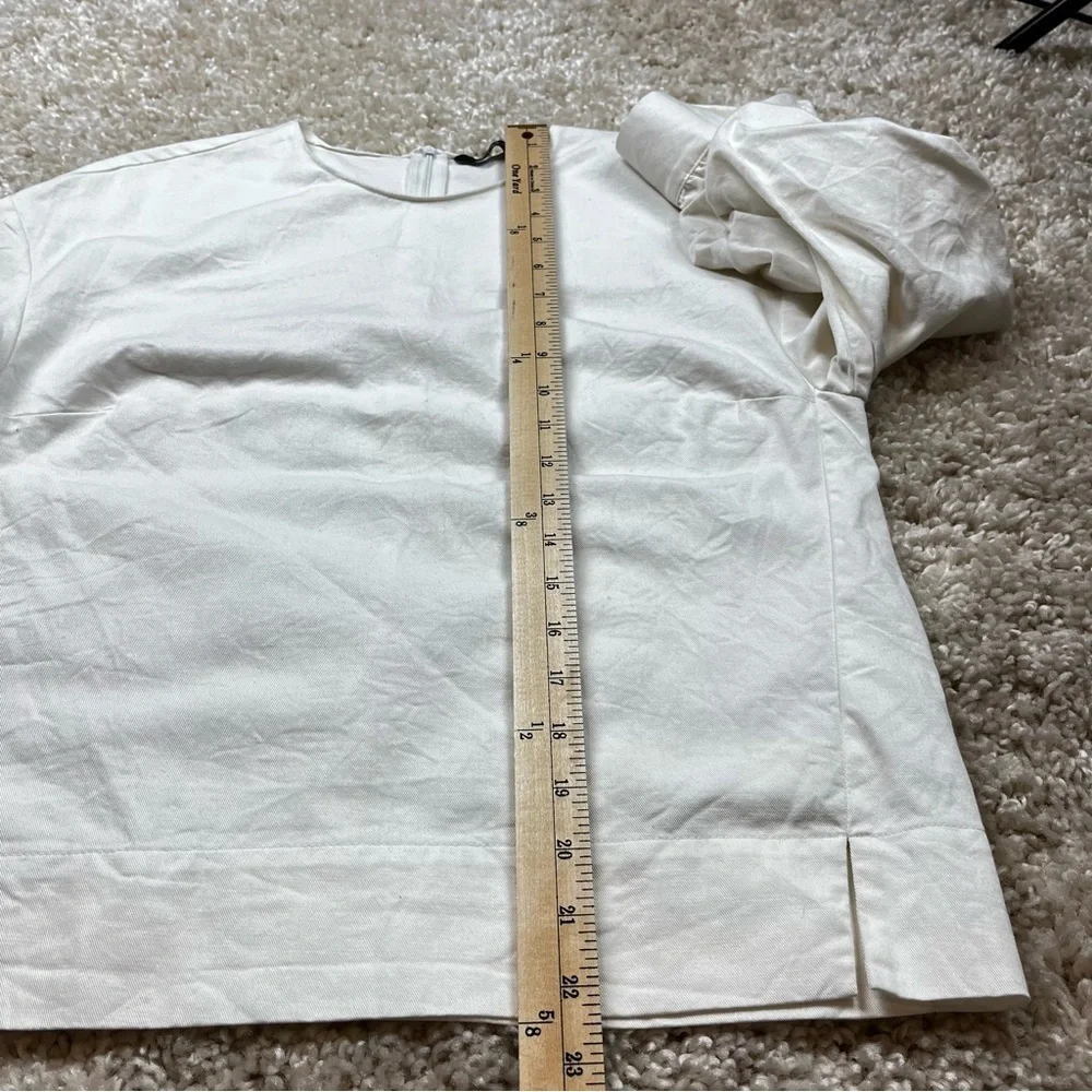 Zara Avant ruched Minimalist white blouse scrunchy‎ sleeve size XS - Picture 7 of 8
